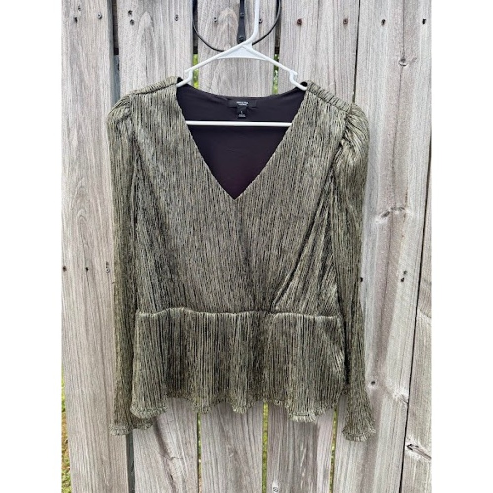 Metallic Plisse Shimmer Simply Vera Vera Wang Peplum Top Womens‎ L Gold